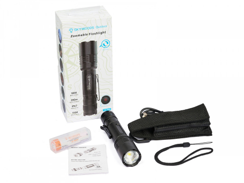 Ручной фонарь SKYWOODS TACTIC, 1800 люмен, USB-Type C, холодный свет, IP67