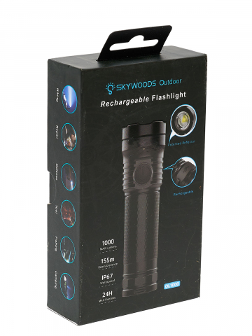Ручной фонарь SKYWOODS MYSTIC, 1000 люмен, USB-Type C, холодный свет, IP67
