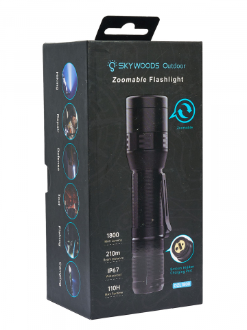 Ручной фонарь SKYWOODS WILD, 1800 люмен, USB-Type C, холодный свет, IP67