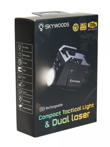 Фонарь подствольный пистолетный SKYWOODS RACCOON DOUBLE LASER, 500 люмен, ЛЦУх2 красн/зел