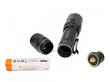 Ручной фонарь SKYWOODS TACTIC, 1800 люмен, USB-Type C, холодный свет, IP67